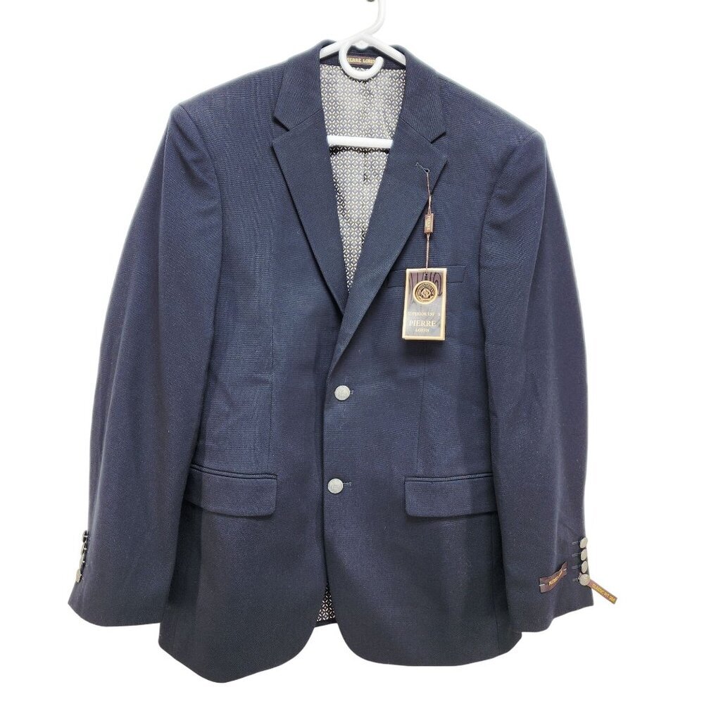 Pierre Loren Mens Navy Blazer 36R Superior 150S Classic Fit Polyester Blend